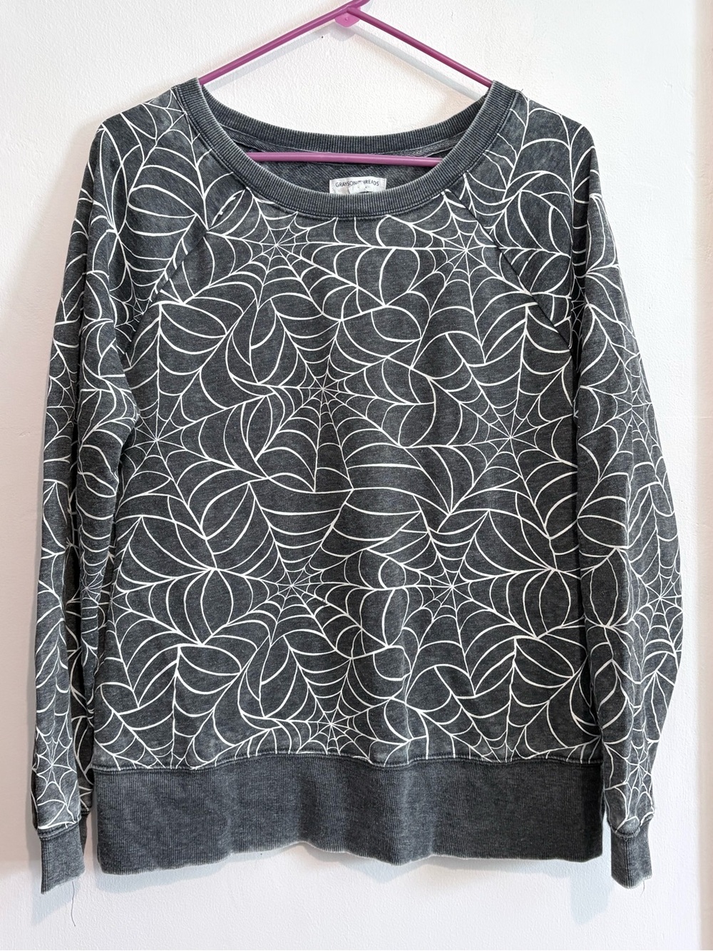 Grayson Threads Spooky Gray Crewneck with Spider Web Print